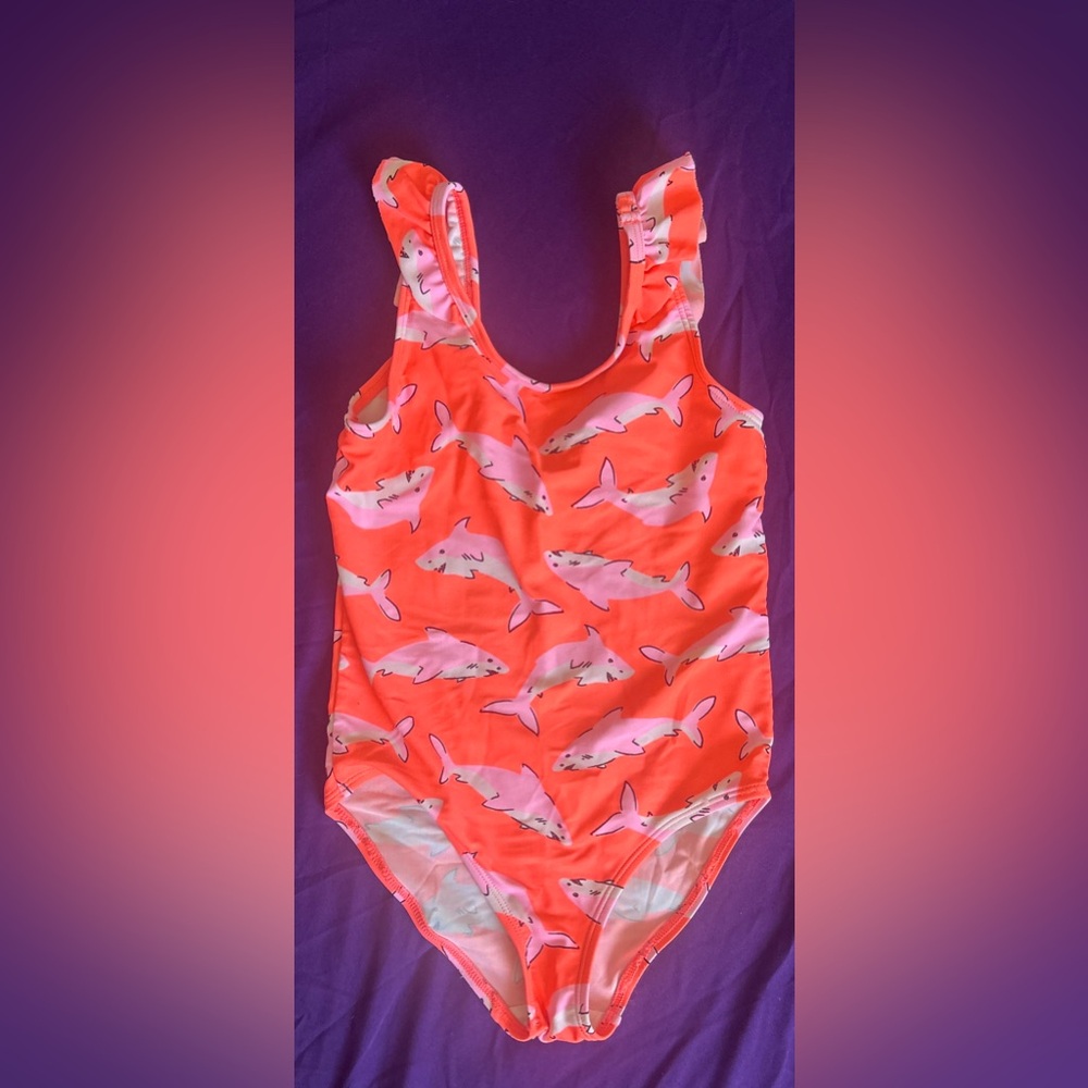 Osh Kosh Orange One Piece Bathing Suit with Shark Print